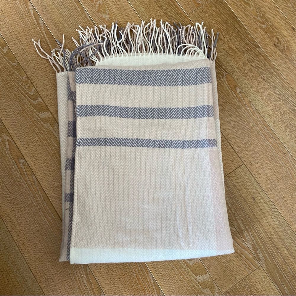 Indigo-stripe White/Pink/Purple Fringe Throw Blanket - Picture 2 of 6